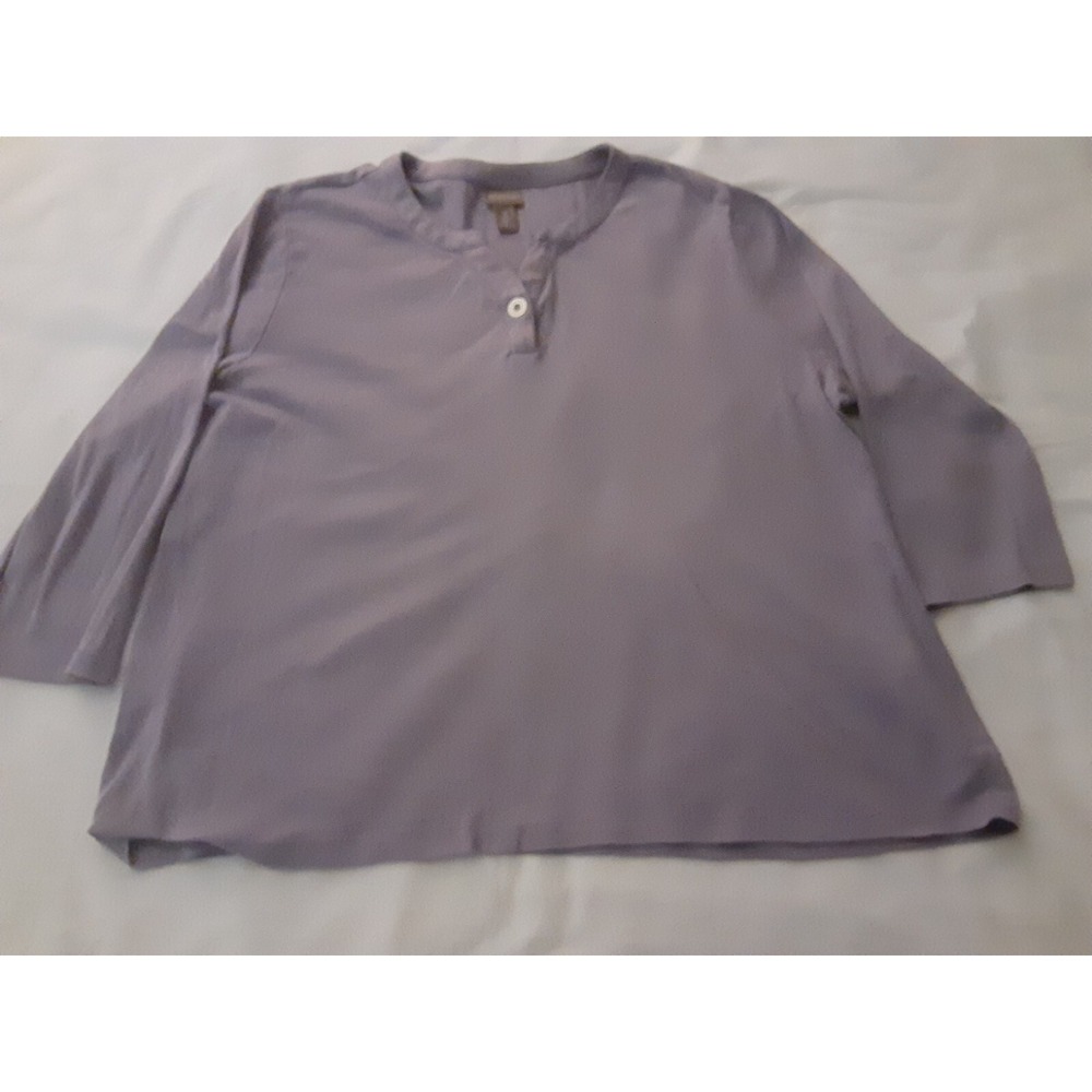 Chico's Women's Lavendar 3/4 Slv V-Neck W/ Round Sparkly Snap Cotton Top Size 3